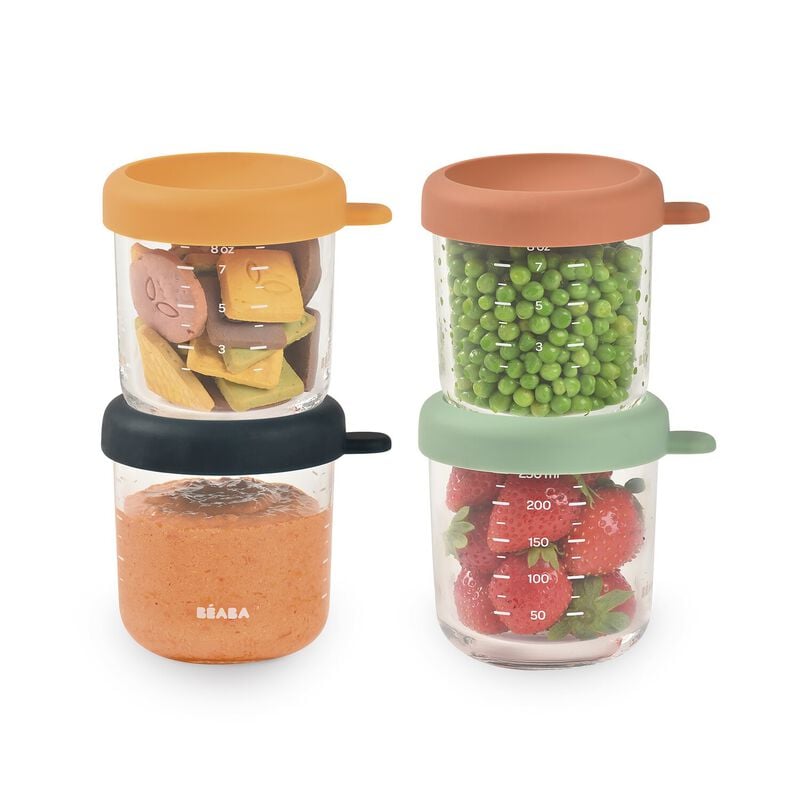 Béaba Sunrise matförvaringsbehållare i glas med lock 250ml x4