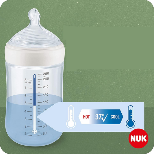 NUK For Nature cumisüveg 150 ml 1 hónap+ S méretű cumi lassú folyás hőmérséklet-ellenőrzéssel