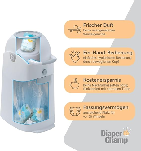 DIAPER CHAMP kosz na pieluchy NA WORKI NA ŚMIECI +/-50 pieluch