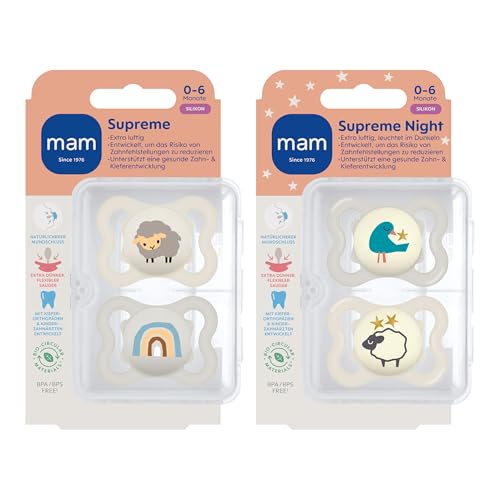 MAM Supreme Day&Night силиконови залъгалки 0-6m x4 СВЕТЕЩИ