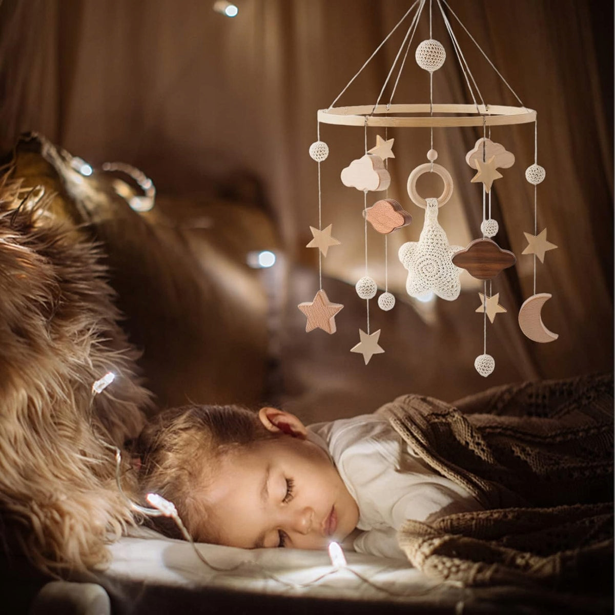 SWECOMZE mobile pour lit bébé bois tissu BOHO