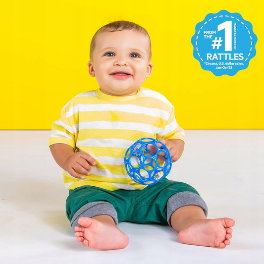 BRIGHT STARTS Oball Rattle silikonowy chwytak gryzak z grzechotką 10 cm – niebieski średnica 10 cm – zdjęcie 2