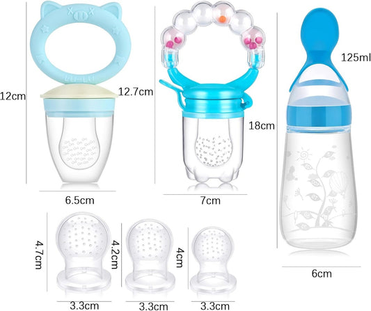 KOSHINE smoczek do owoców 2 sztuki 5 ustników + łyżeczka 125 ml i łańcuch