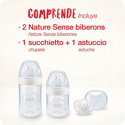 NUK Nature Sense zestaw butelek 260,150ml +smoczek