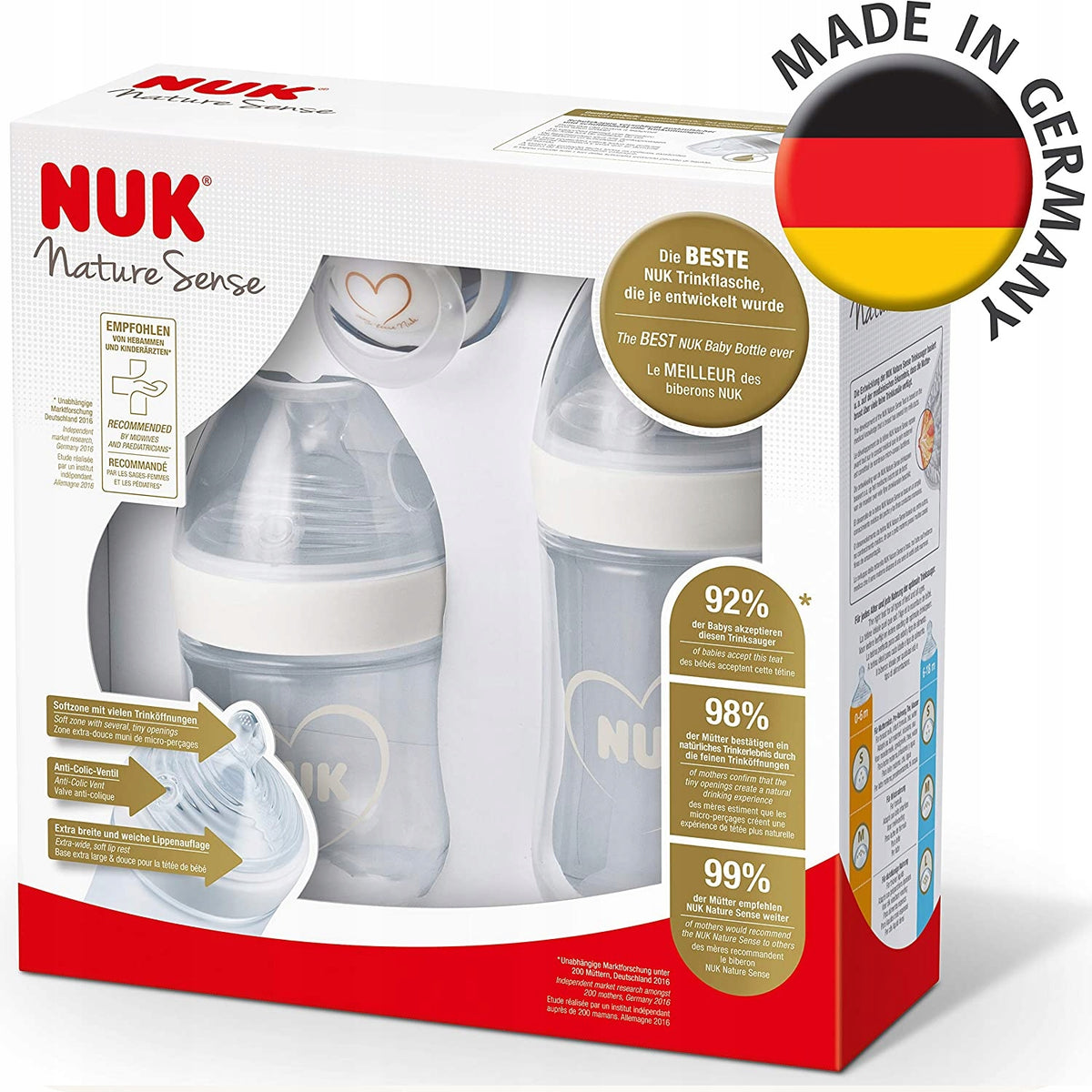 NUK Nature Sense Flaschenset 260 ml, 150 ml + Schnuller