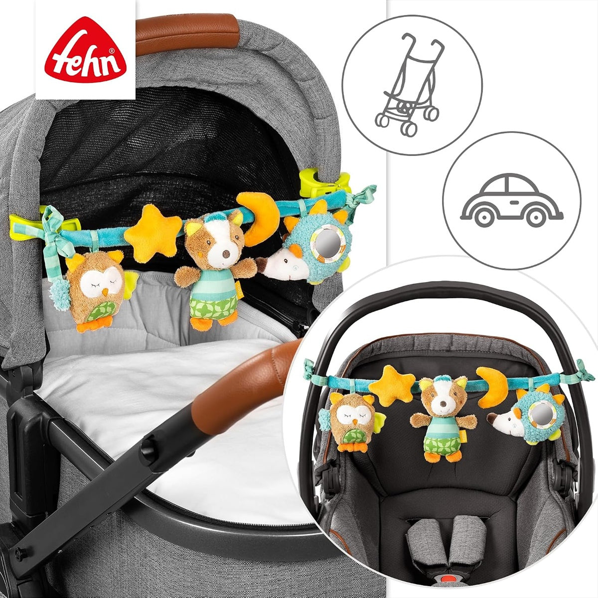FEHN cadena colgante para cochecito, cuna y silla de coche FehnLand BOSQUE DORMIDO 49 cm