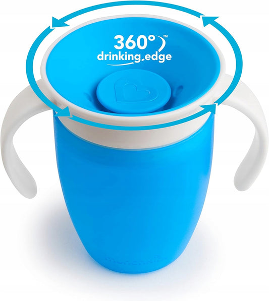 MUNCHKIN Miracle kubek 360 6msc+ 207ml niebieski kubek niekapek z uchwytami i 360° krawędzią do picia