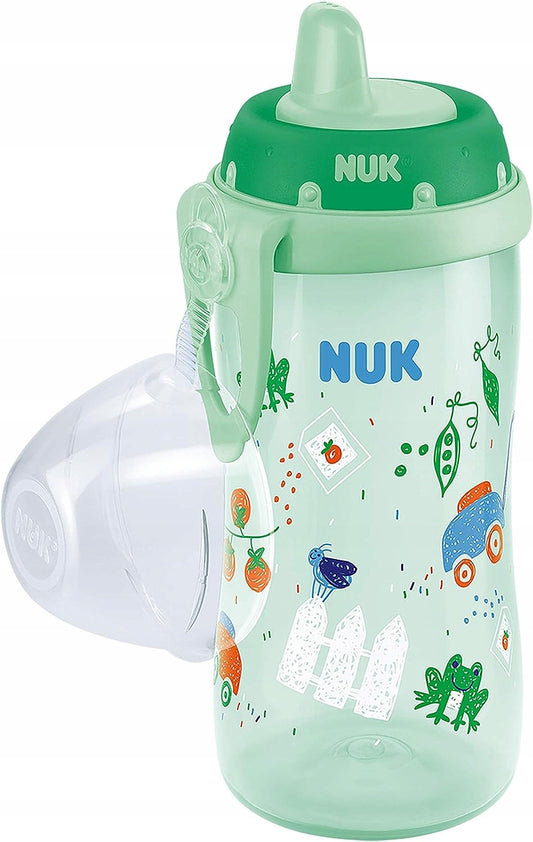 NUK Kiddy Cup BUTELKA z klipsem 300 ml zielona butelka dla dzieci 12 m+ z ustnikiem i osłoną
