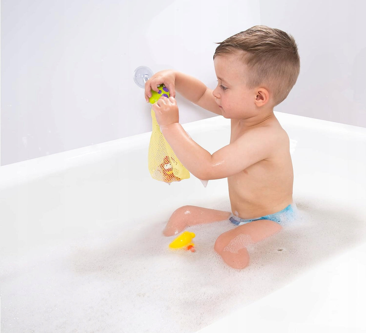 PLAYGRO 3 zabawki do kąpieli + siatka do przechowywania z przyssawką