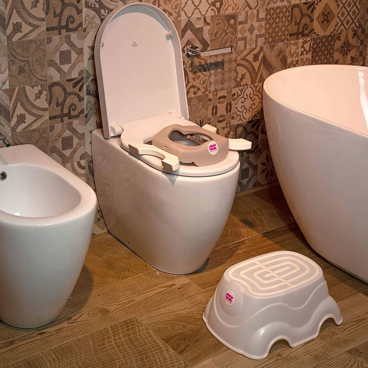 OK BABY 3w1 nocnik klasyczny, turystyczny, nakładka na sedes + 3 worki, biało-zielony zestaw do odpieluchowania