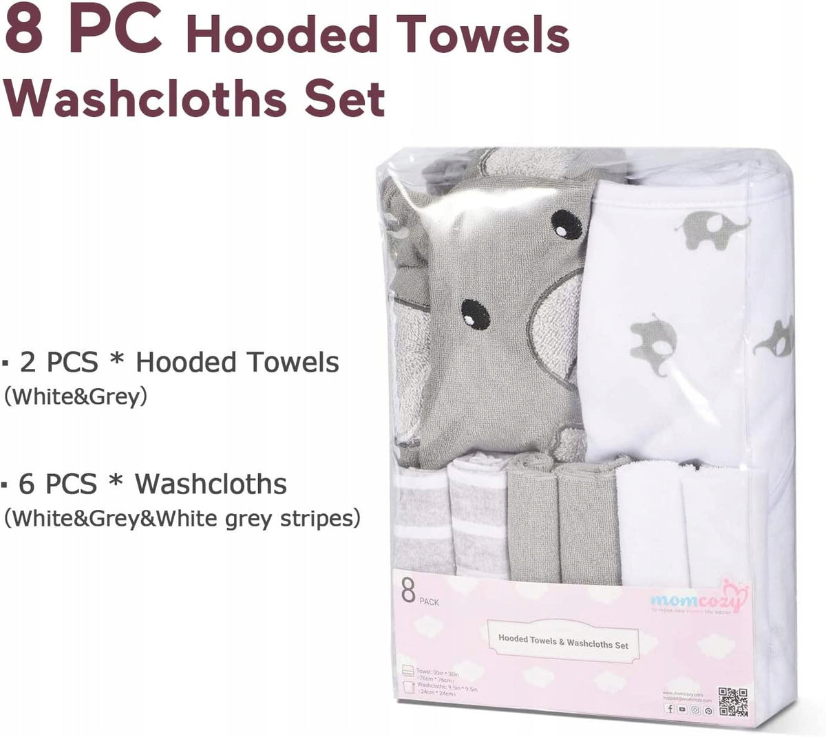 MOMCOZY håndklæde med hætte x2 76x76 +6 24x24 vaskeklude