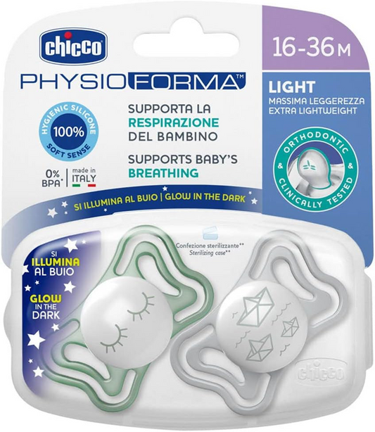 CHICCO PhysioForma smoczek x2 16-36m ŚWIECĄCE