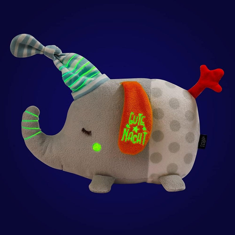 FEHN knuffel met nachtlampje 4 kleuren en oplichtend borduurwerk olifant