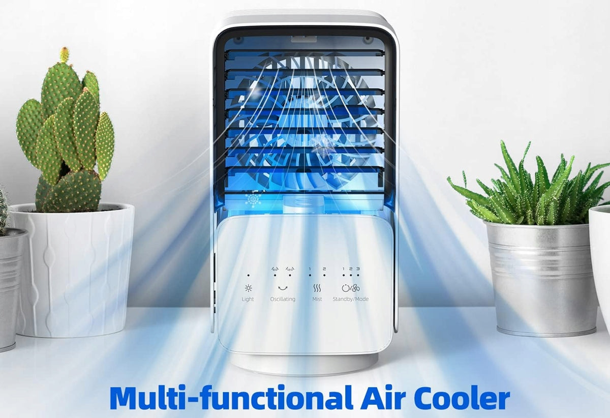 OMISOON Air Cooler mini-luftkøler 700 ml med touchpanel og lampe