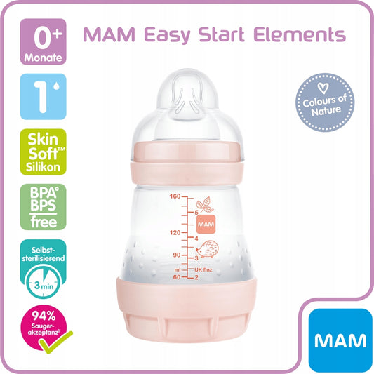 MAM butelka antykolkowa 160ml 0+ z silikonowym smoczkiem, BPA free, do sterylizacji mikrofalowej