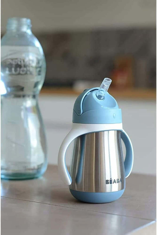 Cana BEABA antiscurgere cu pai DIN OȚEL 250 ml