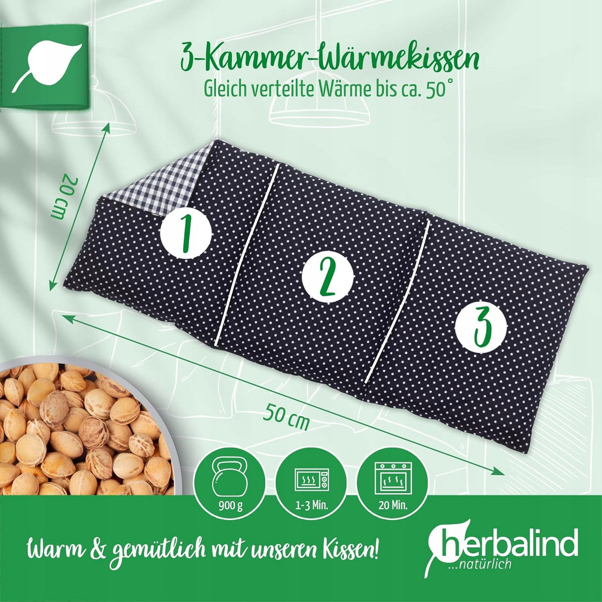 HERBALIND varmepude med kirsebærsten XL 900g 50x20cm