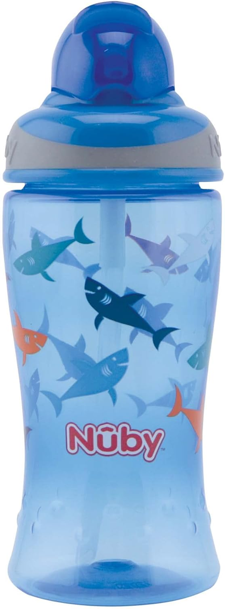 NUBY Flip-it Cup чаша с лъжичка и сламка 12 m+ 360 ml SHARKS