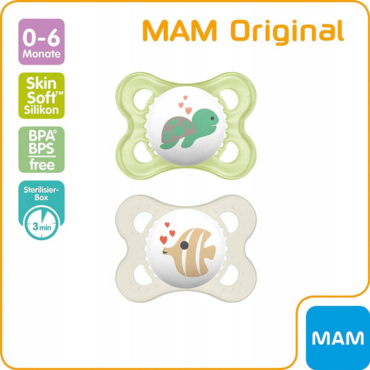 MAM ORIGINAL smoczek uspokajający x2 0-6msc + FEHN maskotka z uchwytem
