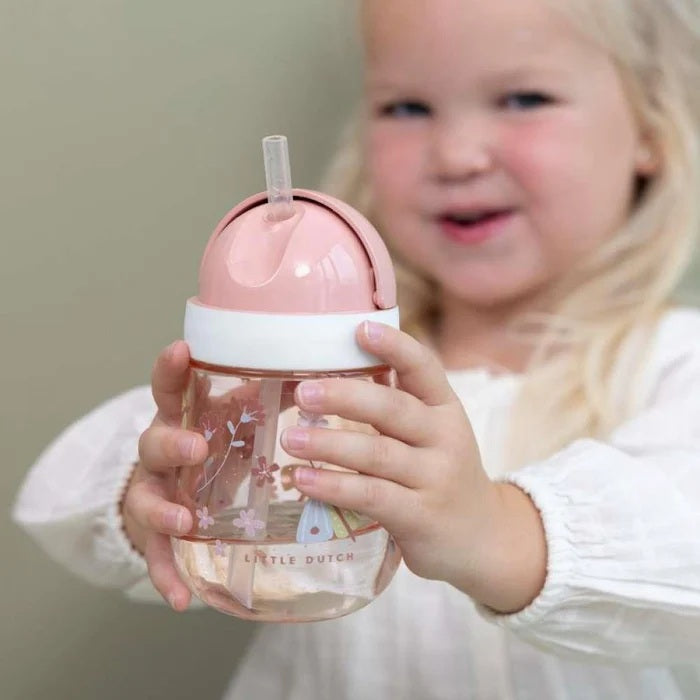 MEPAL Straw Cup kubek niekapek ze słomką 9 m+ 300 ml ŁĄKA – różowy średnica 8 cm, wysokość 15,2 cm pojemność 300 ml –…