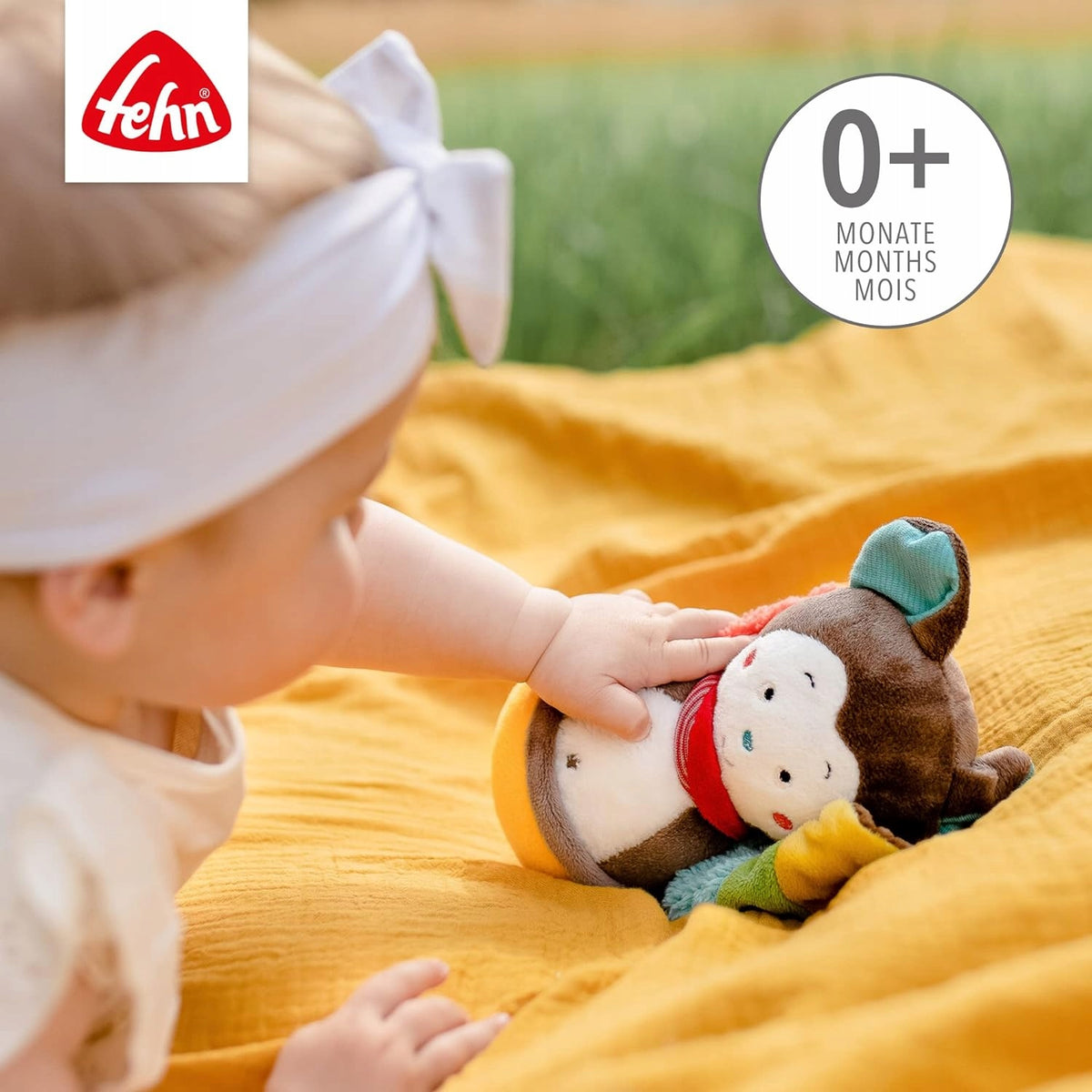 FEHN Nietoperz wańka WSTAŃKA 20cm grzechotka dla niemowląt 0+, wielokolorowa, bezpieczna zabawka sensoryczna