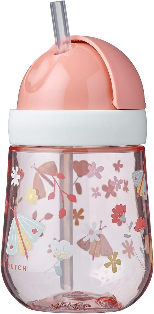 MEPAL Straw Cup kubek niekapek ze słomką  9 m+ 300 ml ŁĄKA – różowy średnica 8 cm, wysokość 15,2 cm pojemność 300 ml –…