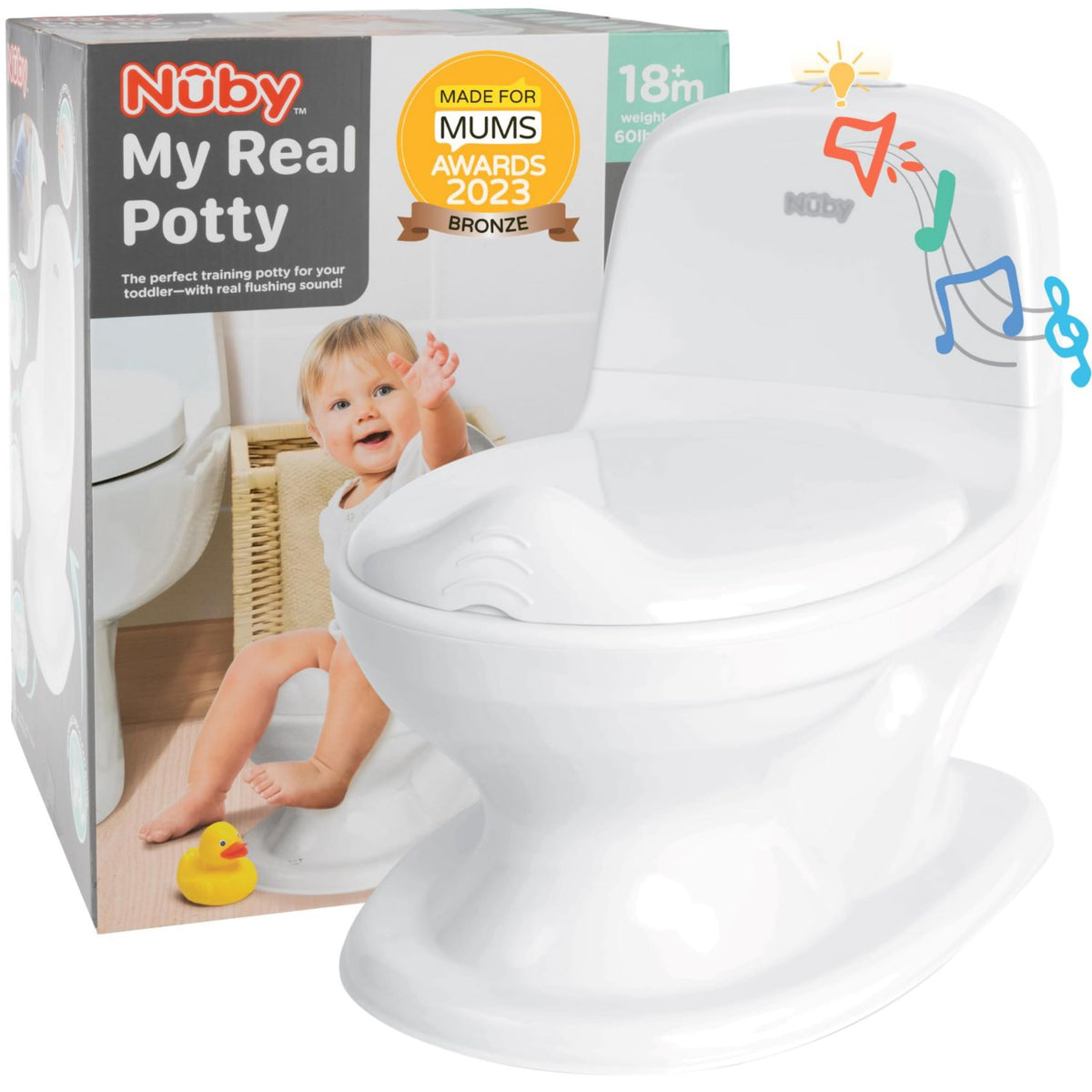 Nuby My Real Potty zindelijkheidstrainingspotje voor kinderen 18m+ met doorspoelgeluid