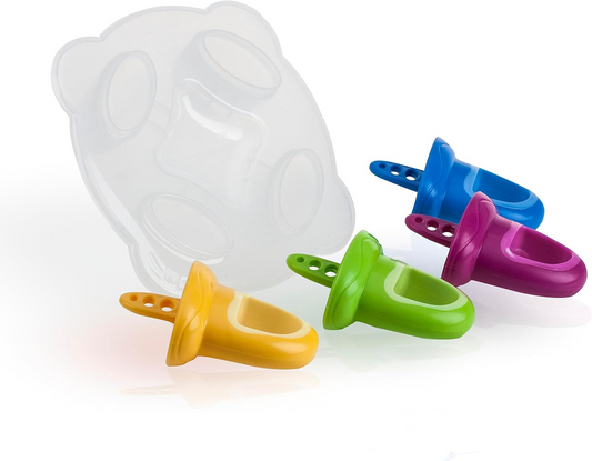 NUBY stampo per ghiaccioli a forma di ciuccio 4 pezzi + vassoio per congelatore