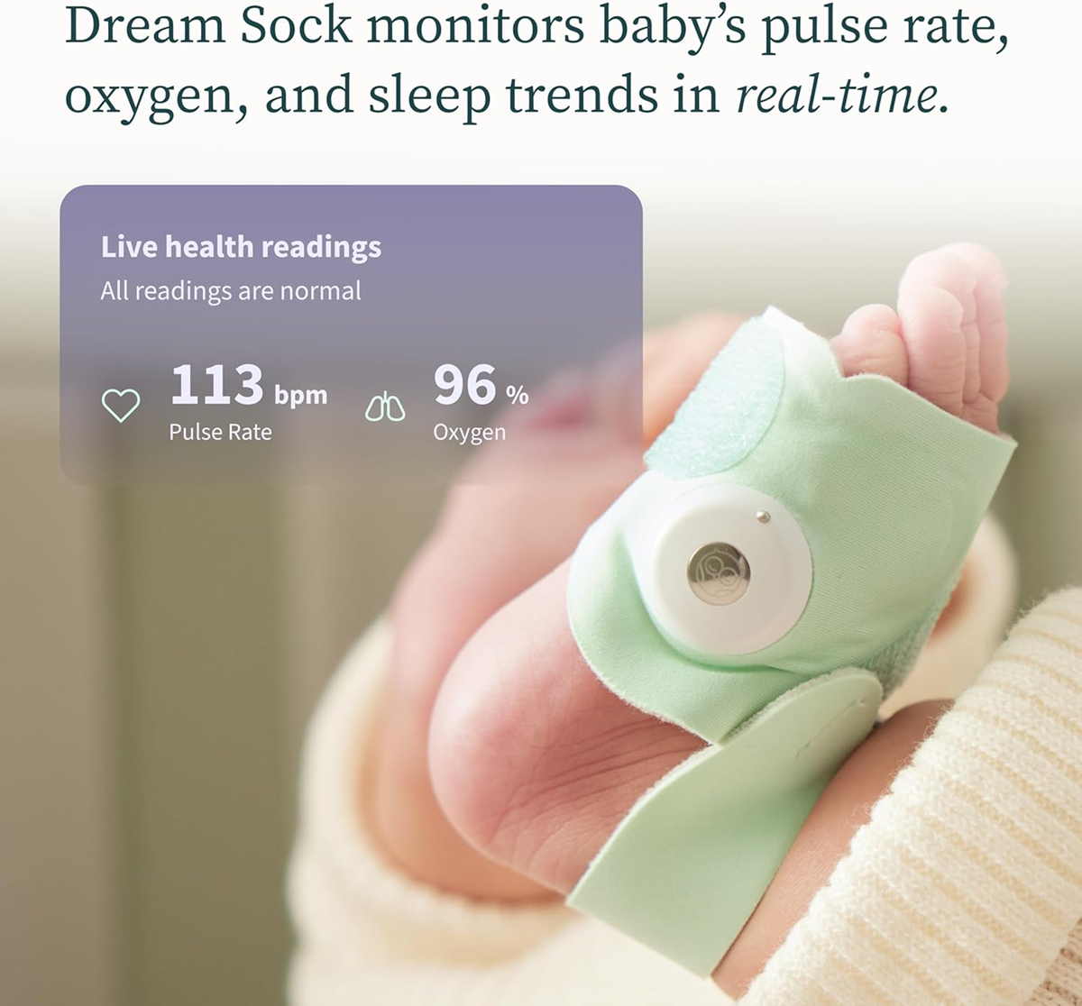 OWLET DREAM SOCK pulsmåler og iltmåler 2-i-1 til babyer 0-18 mdr