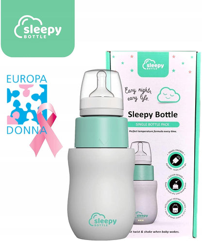 SLEEPY BOTTLE zestaw startowy podgrzewacz z butelk. Butelka dla niemowląt ze smoczkiem i podgrzewaczem, biało-miętowy