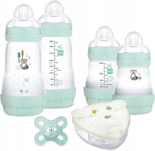 MAM Easy Start zestaw Anti-Colic 6el. butelki, pojemnik na mleko i smoczek uspokajający, miętowy