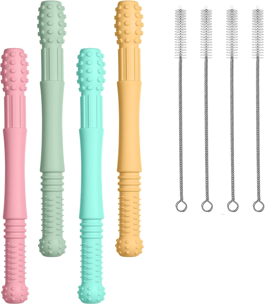 VICLOON silikónové masážne hryzadlo 4 kusy + 4 kefky na čistenie 17 cm