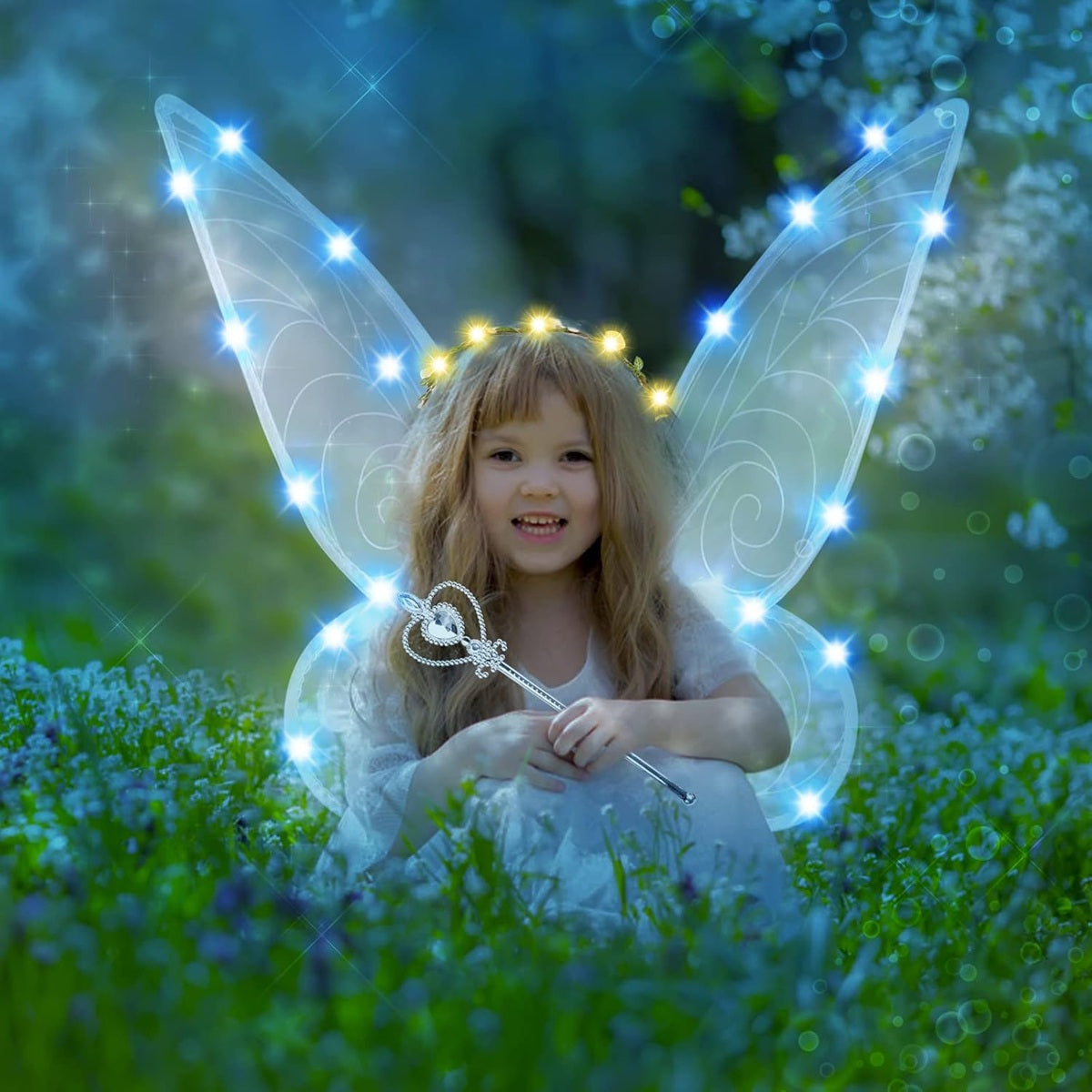FORMIZON krídla víly s LED diódami + čarovná palička venček uši 46 x 65 cm
