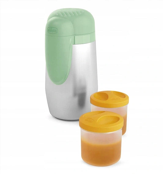 CHICCO Edelstahl-Isolierflasche + 2 Behälter 5h "N