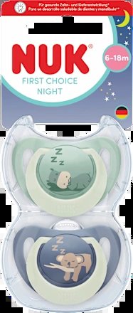 NUK First Choice Night smoczki 6-18m hipopotam i koala 2 szt. – nowy – zdjęcie 1
