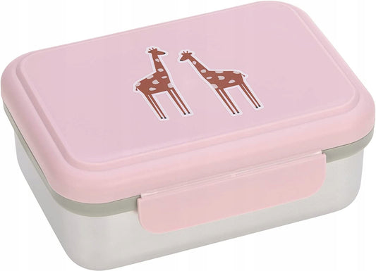 LASSIG Adventure PUDEŁKO ŚNIADANIOWE stal nierdzewna różowe z żyrafami, lunchbox dla dzieci do szkoły