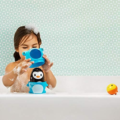 MUNCHKIN Sharky & Pals juguetes de baño 3 en 1 pez, pingüino, tiburón