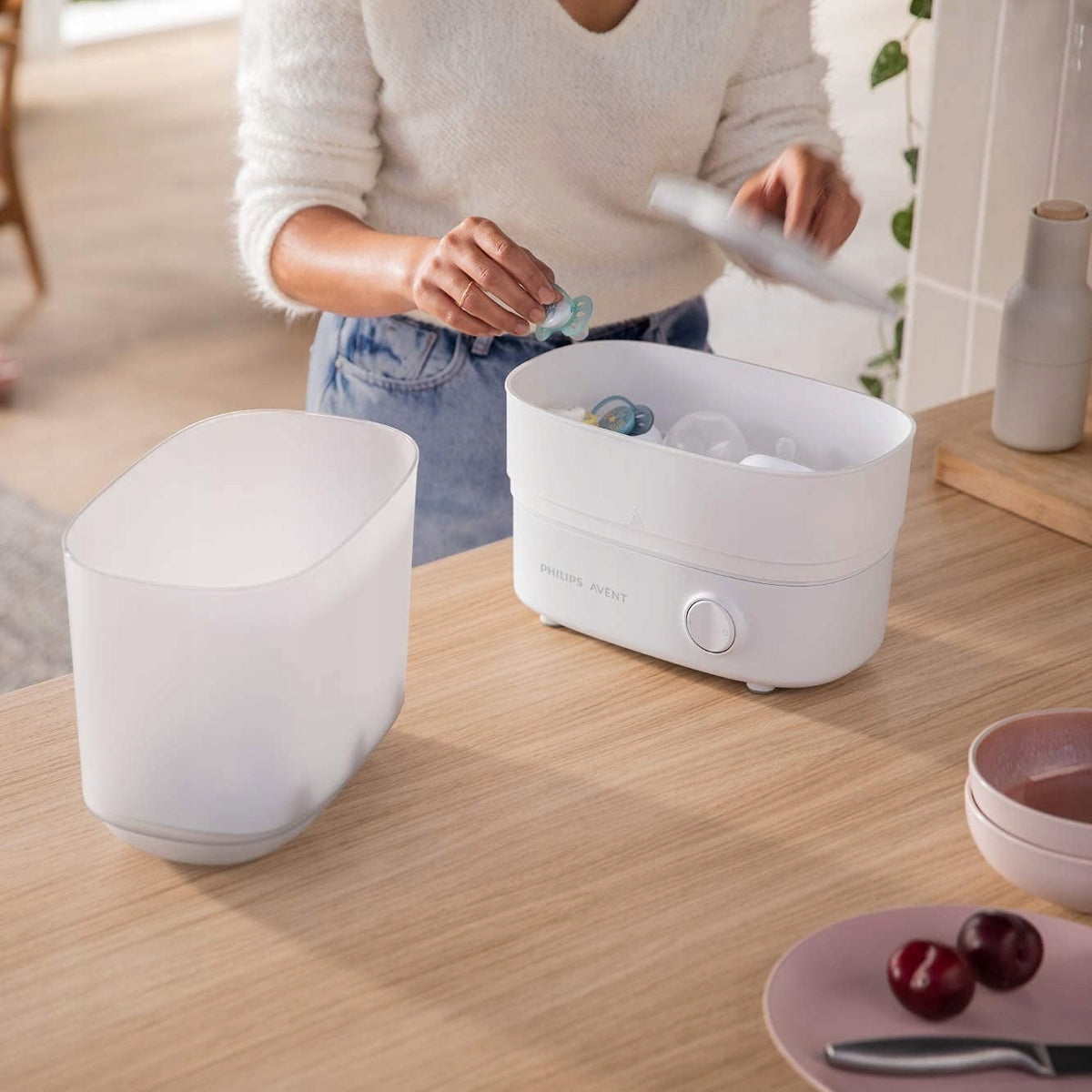 PHILIPS AVENT elektryczny sterylizator parowy U, biało-szary sterylizator do smoczków i akcesoriów dziecięcych