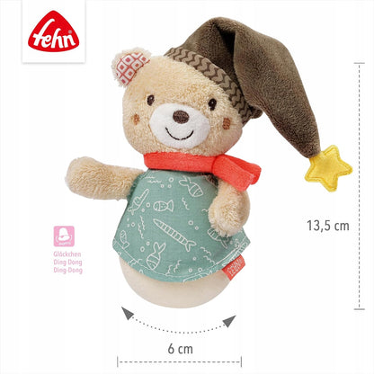 FEHN Miś Bruno wańka WSTAŃKA 14cm grzechotka, pluszowa zabawka dla niemowląt z dzwoneczkiem, 0+