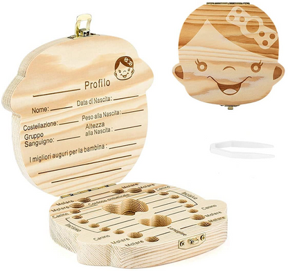 LOVE BABY scatola di legno per conservare i denti da latte LINGUA ITALIANA