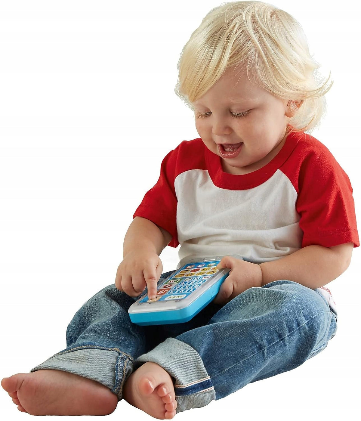 FISHER-PRICE FPR14 "nagraj wiadomość" smartfon interaktywny J.NIEMIECKI dla dzieci 18-36 mies., biało-niebieski