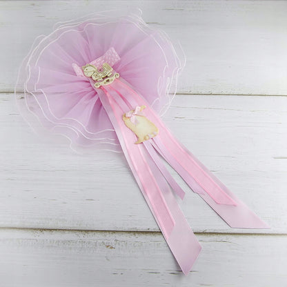 MARELI strik voor de geboorte van een baby 32 cm keramiek tule satijn