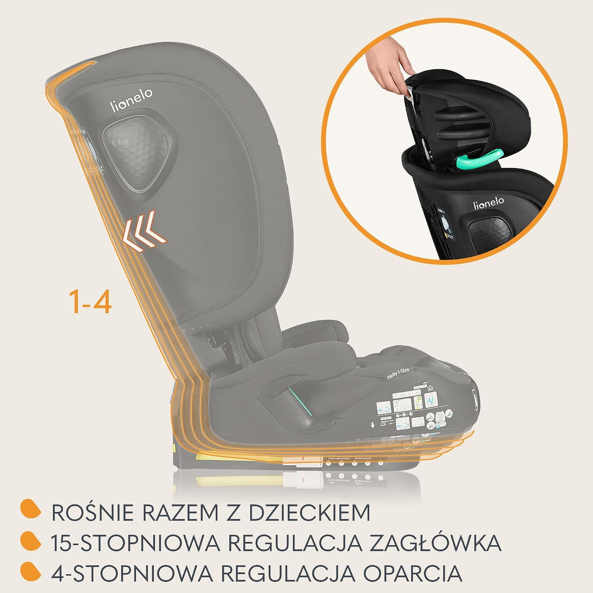 LIONELO NELLY i-Size scaun auto 76-150cm cu ISOFIX