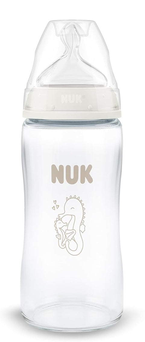 NUK First Choice стъклена бутилка 240 ml биберон M 3 m+ МОРСКО КОНЧЕ