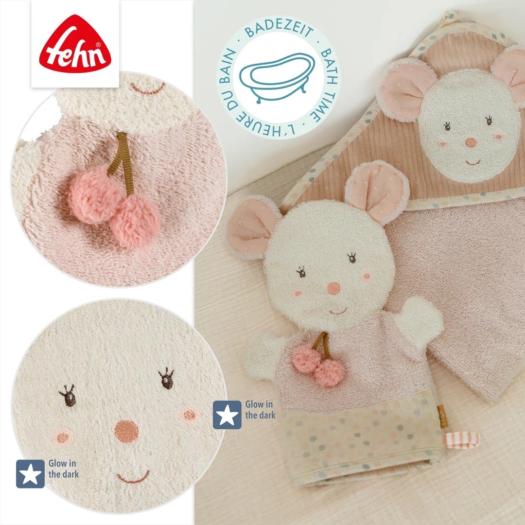 Fehn Muis washandje met lichtgevend borduursel