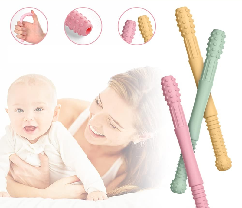 VICLOON silikónové masážne hryzadlo 4 kusy + 4 kefky na čistenie 17 cm