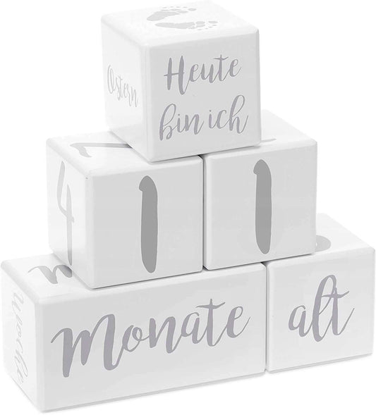 NAVARIS klocki z wiekiem do zdjęć METRYCZKA j.DE. białe klocki milowe dla dziecka z numerami i opisami
