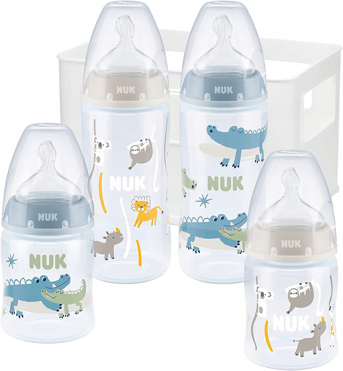 NUK First Choice+ kezdő szett 4 cumisüveg + rendező kosár 0–6 hónap