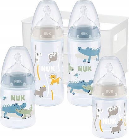 NUK First Choice+ kezdő szett 4 cumisüveg + rendező kosár 0–6 hónap