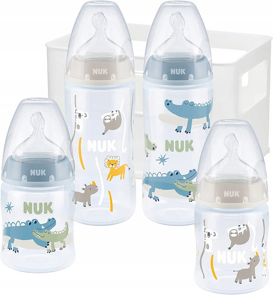 NUK First Choice+ kezdő szett 4 cumisüveg + rendező kosár 0–6 hónap